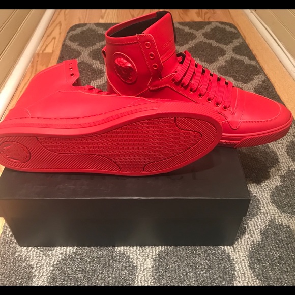 Versace Other - Versace Red Leather Hi-Tops Sneakers NEW - Size 12